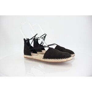 Eileen Fisher Women's Espadrille Shoe Size 8 Elastic Lace Ankle Strap Flat Black